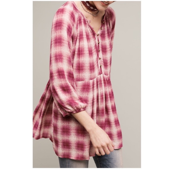ANTHROPOLOGIE Calavon Peplum Top NWT Blouse New Large Boho Raspberry Anthro - Picture 2 of 4